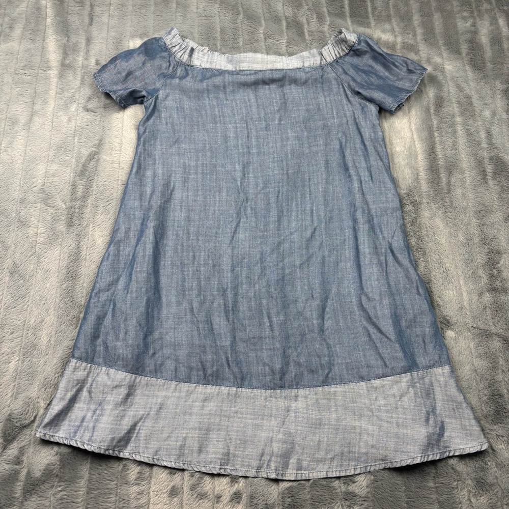Cato Womens Small Blue Tencel Chambray Off Shoulder Shift Tunic Dress 14741